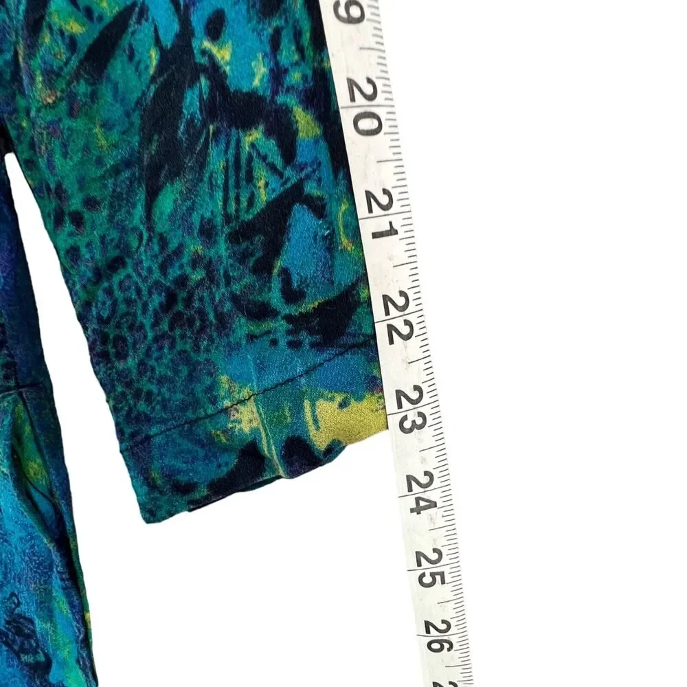 Chico's long jacket sz 2 sz 12 floral print green blue black sheer EUC - Picture 9 of 14